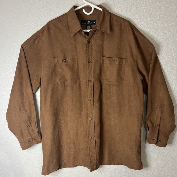 Consensus Other - Consensus Sportswear Long Sleeve Faux Suede Brown Button Up